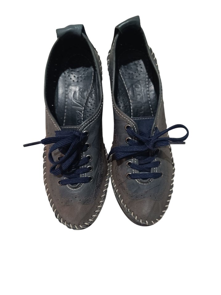 Sivri Topuklu Mavi Gri Yılan Desenli Kadın Oxford - Görsel 4