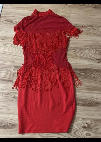 Kırmızı Dantel Detaylı Mini Abiye Elbise - Görsel 3