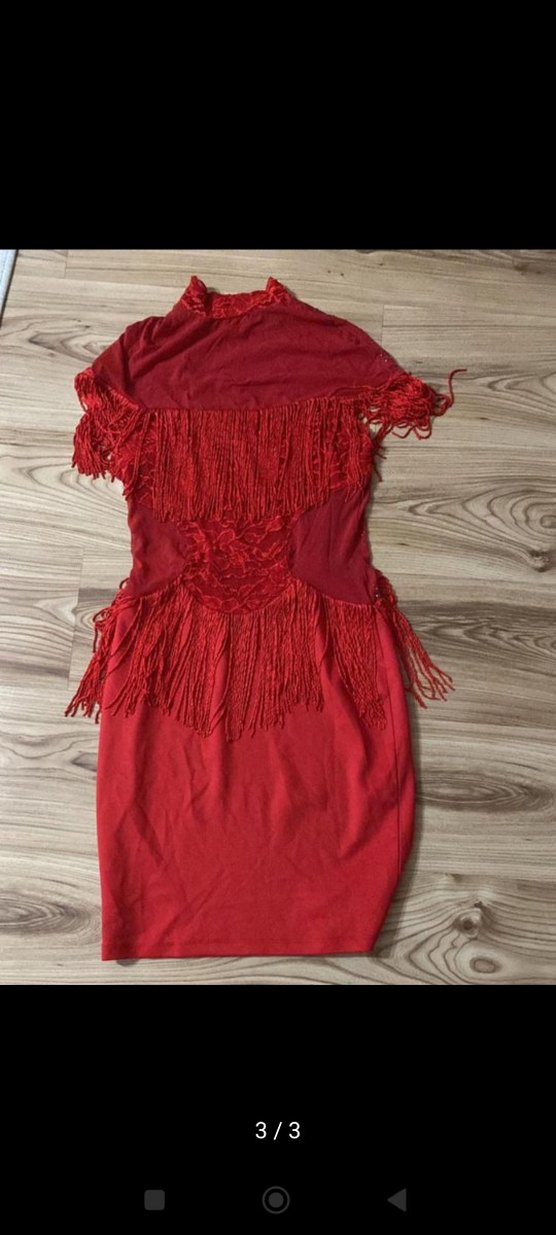 Kırmızı Dantel Detaylı Mini Abiye Elbise - Görsel 3