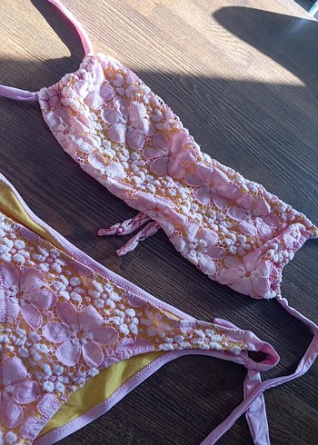 Nakışlı Pembe Bohem Mini Bikini