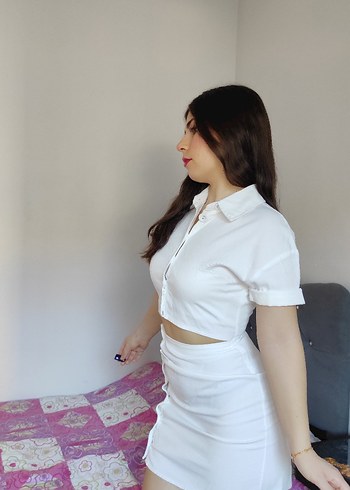 Düğmeli Beyaz Mini elbise - Görsel 2