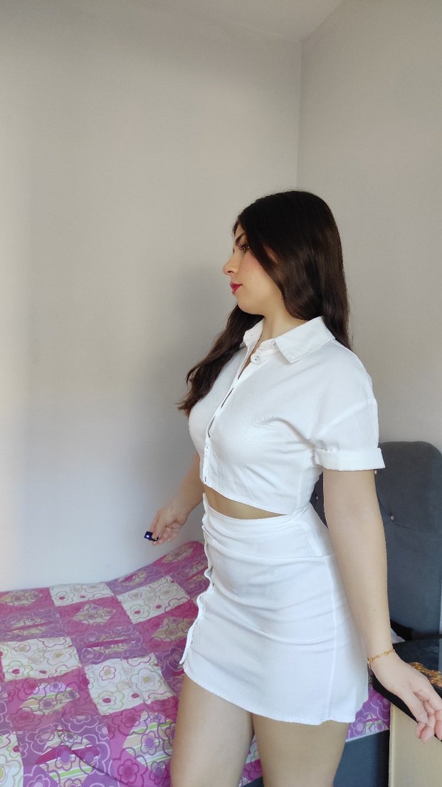 Düğmeli Beyaz Mini elbise - Görsel 2