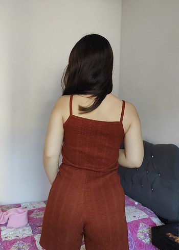 Kahverengi Örgü kadın Kısa tulum - Görsel 3