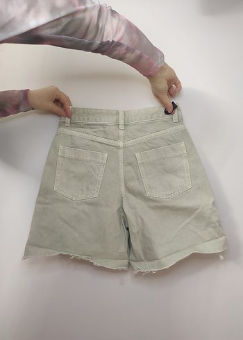 Bej Düğmeli Kadın Denim Mini Şort - Görsel 3