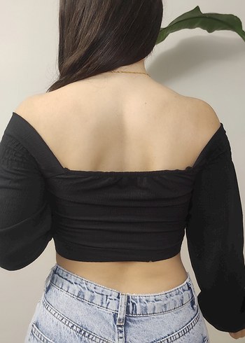 Siyah V-Yaka Drapeli Kadın Bluz - Görsel 3