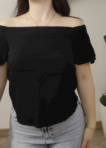 Siyah Kayık Yaka Kadın Bluz - Görsel 2