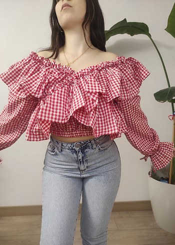 Kırmızı Fırfırlı Mini Bluz - Görsel 2