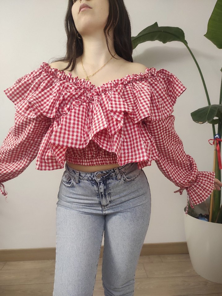 Kırmızı Fırfırlı Mini Bluz - Görsel 2