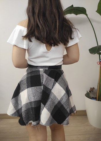 Gri Ekose Mini Etek - Görsel 5