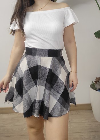 Gri Ekose Mini Etek - Görsel 2