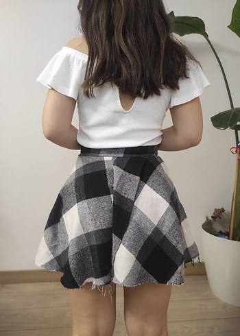 Gri Ekose Mini Etek - Görsel 4