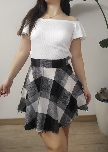 Gri Ekose Mini Etek - Görsel 3