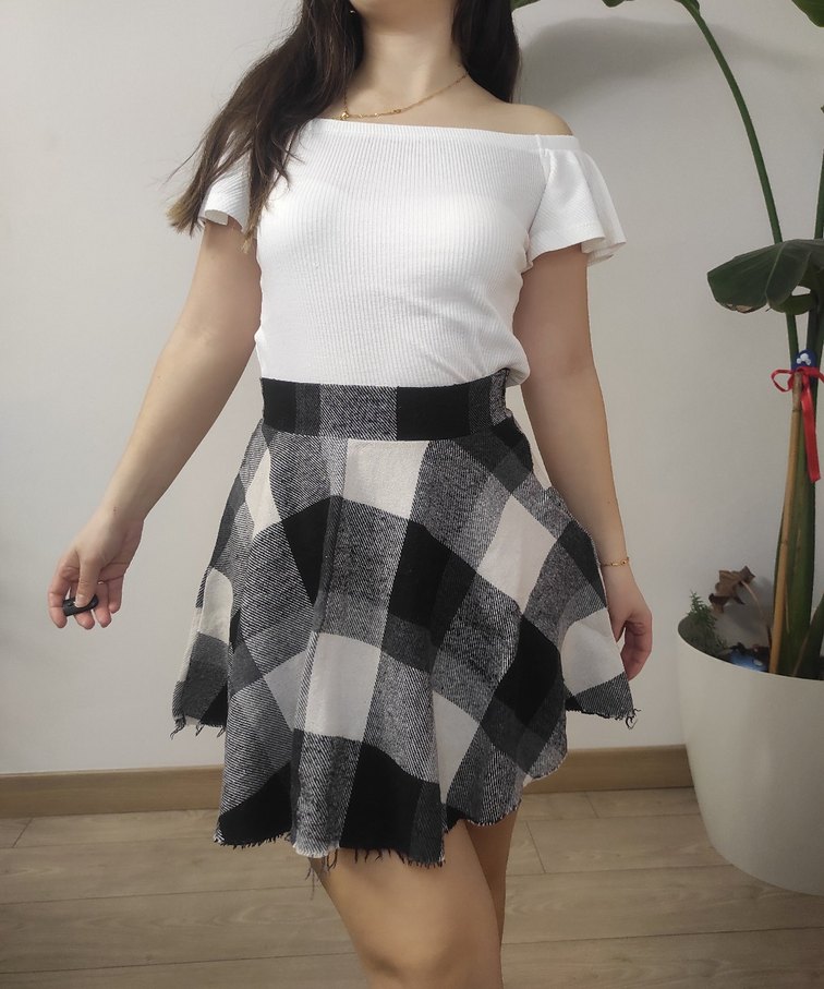 Gri Ekose Mini Etek - Görsel 3