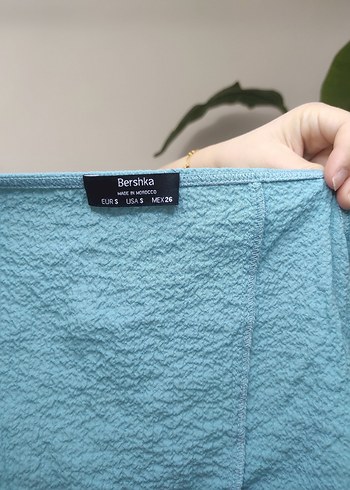 Bershka Mavi V Yaka Kısa Bohem Bluz - Görsel 4