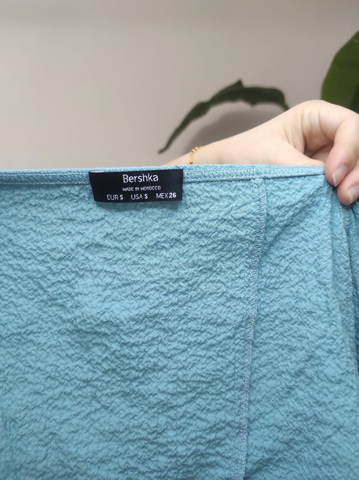 Bershka Mavi V Yaka Kısa Bohem Bluz - Görsel 4