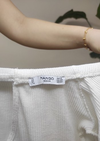Mango Beyaz Kayık Yaka Kısa Kollu Mini Bluz - Görsel 3