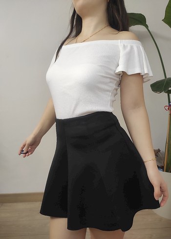 Mango Beyaz Kayık Yaka Kısa Kollu Mini Bluz - Görsel 4