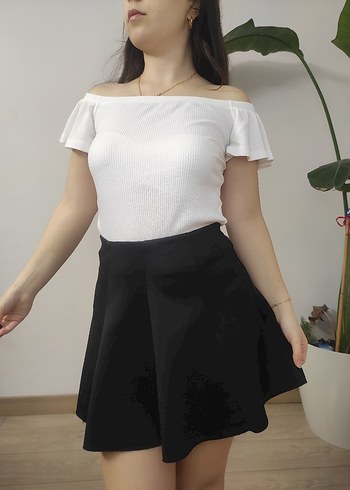 Mango Beyaz Kayık Yaka Kısa Kollu Mini Bluz - Görsel 5