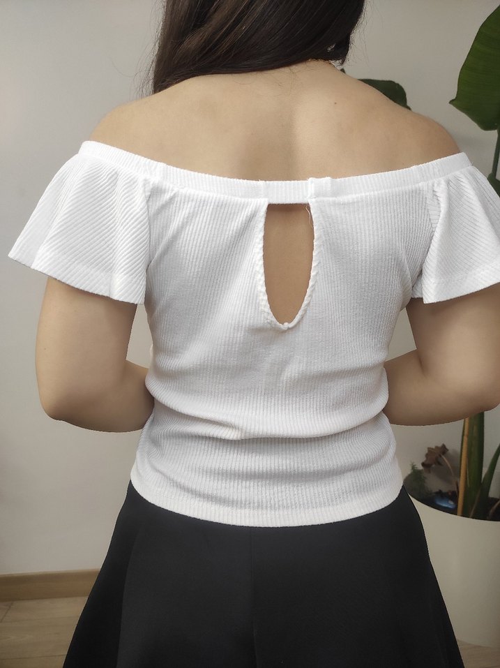 Mango Beyaz Kayık Yaka Kısa Kollu Mini Bluz - Görsel 2