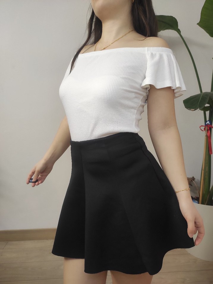 Mango Beyaz Kayık Yaka Kısa Kollu Mini Bluz - Görsel 4