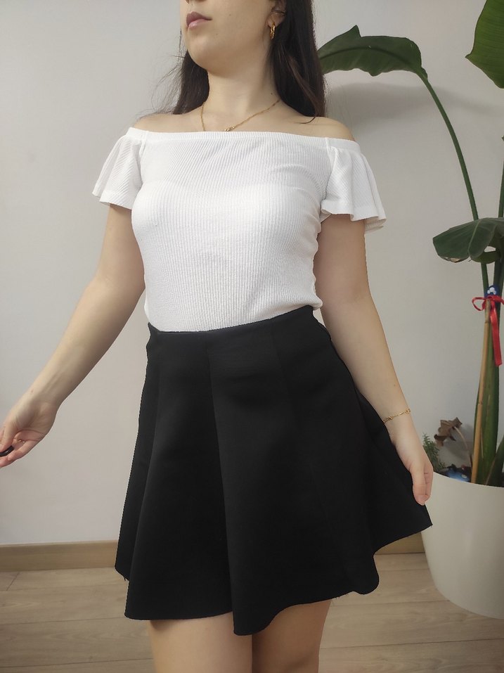 Mango Beyaz Kayık Yaka Kısa Kollu Mini Bluz - Görsel 5