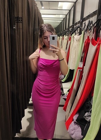 s Beden pembe Renk Zara drapeli elbise 