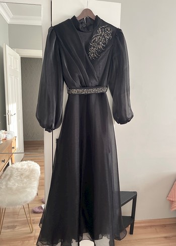 Nakışlı Siyah Uzun Kollu Uzun abiye - Görsel 2