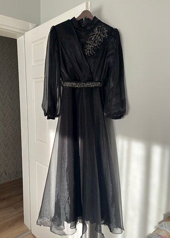 Nakışlı Siyah Uzun Kollu Uzun abiye - Görsel 4