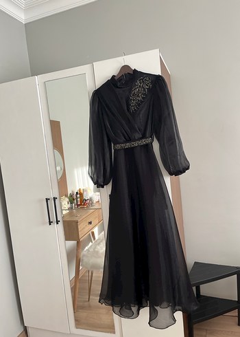 Nakışlı Siyah Uzun Kollu Uzun abiye - Görsel 5