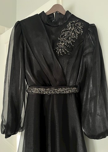 Nakışlı Siyah Uzun Kollu Uzun abiye - Görsel 7