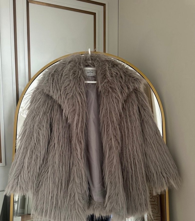 Gri Kadın Suni Kürk Midi Ceket - Görsel 2