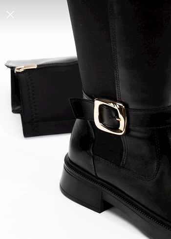 Tokalı Siyah Deri Dizüstü Kadın Çizme - Görsel 2