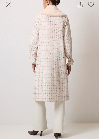 Bej Ekose Desenli Uzun Kadın Kaban - Görsel 5