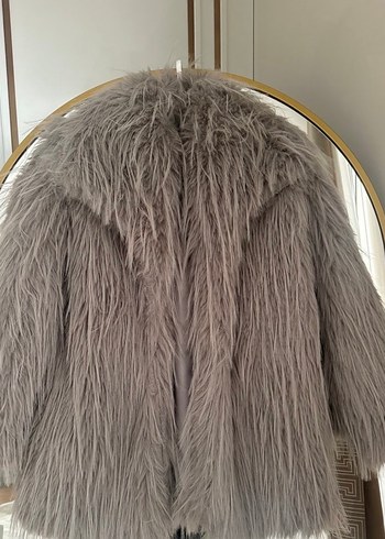 Gri Bohem Midi Suni Kürk Ceket - Görsel 3