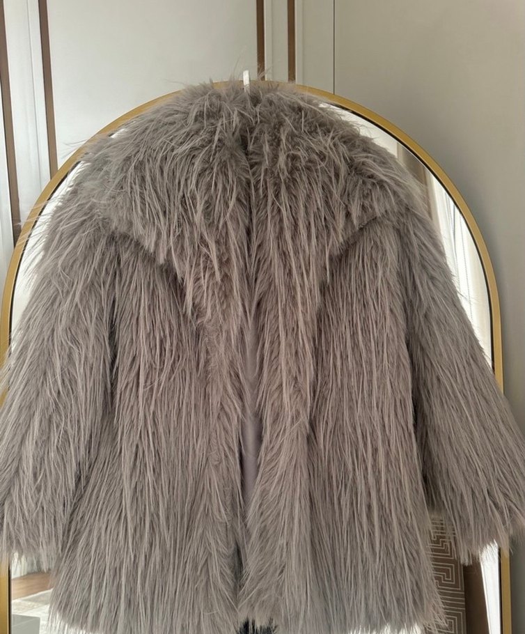 Gri Bohem Midi Suni Kürk Ceket - Görsel 3