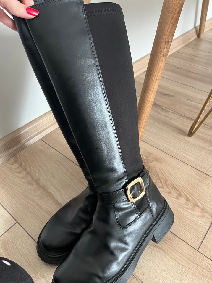 Siyah Deri Tokalı Dizüstü Bot - Görsel 2