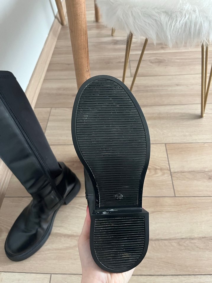 Siyah Deri Tokalı Dizüstü Bot - Görsel 5