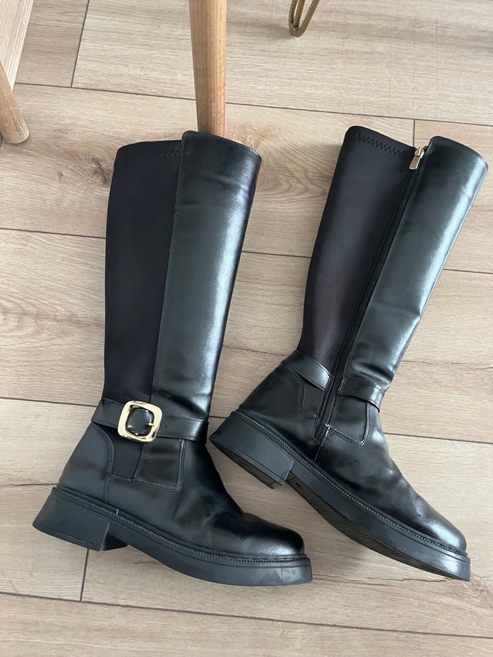 Siyah Deri Tokalı Dizüstü Bot - Görsel 3