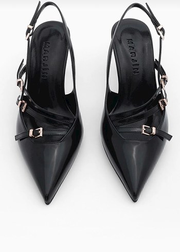 Siyah Deri Stiletto Kemerli Yılan Desenli - Görsel 8