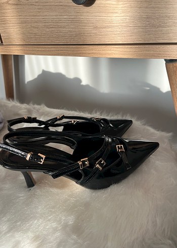 Siyah Deri Stiletto Kemerli Yılan Desenli - Görsel 6