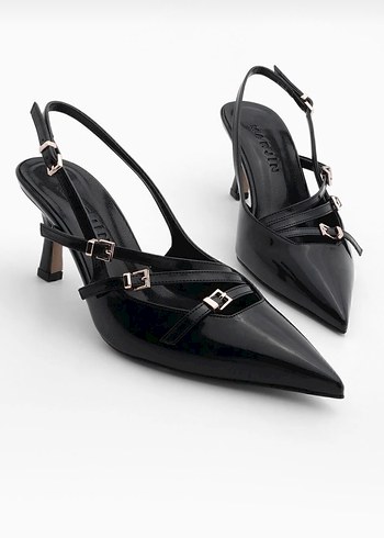 Siyah Deri Stiletto Kemerli Yılan Desenli - Görsel 7