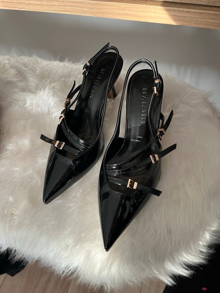 Siyah Deri Stiletto Kemerli Yılan Desenli - Görsel 3