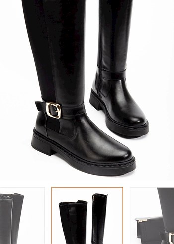 Klasik Siyah Deri Tokalı Dizüstü Kadın Çizme - Görsel 3