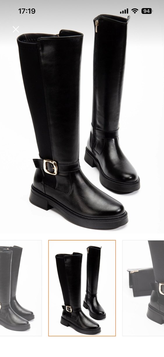 Klasik Siyah Deri Tokalı Dizüstü Kadın Çizme - Görsel 3