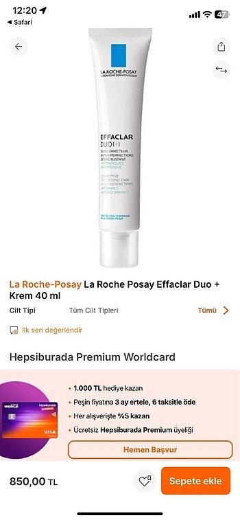 m Beden beyaz Renk La roche posay effaclar duo 40ml