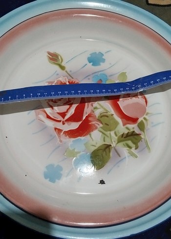Beden Mavi Çiçek Desenli Emaye Tepsi
