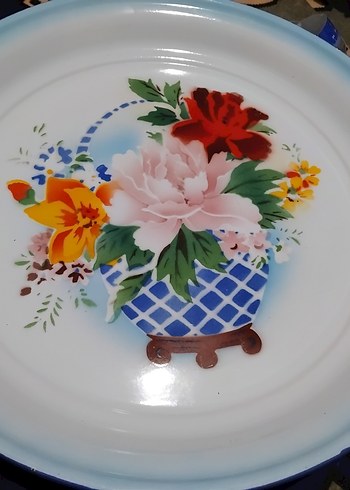 Zara Home Mavi Çiçek Desenli Emaye Tepsi