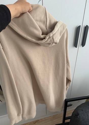 xl Beden Bej Yüksek Yakalı Salaş Sweatshirt