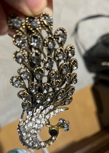 Kahverengi Payetli Metal Tüy Saç Aksesuarı - Görsel 3