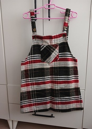 Ekoseli Askılı Kadın Slopet Elbise - Görsel 3